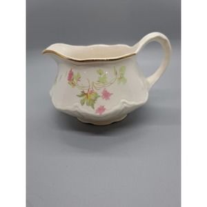 Homer Laughlin Creamer Maple Leaf Pink & Green on Eggshell with Gold Rim